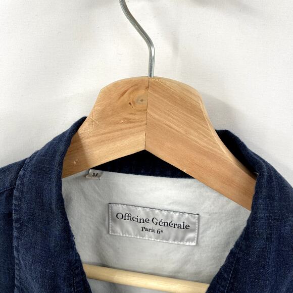 Officine general M Navy Blue Linen Button Down - Picture 4 of 6